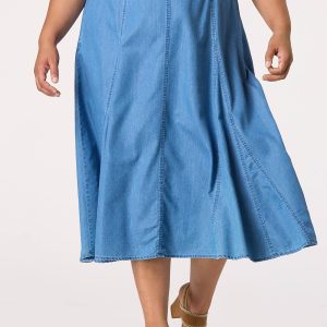 Plus Size Belted Chambray Skirt