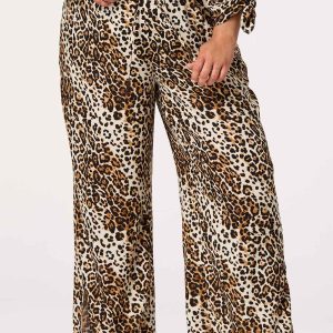 Plus Size Leopard Wide Leg Pants