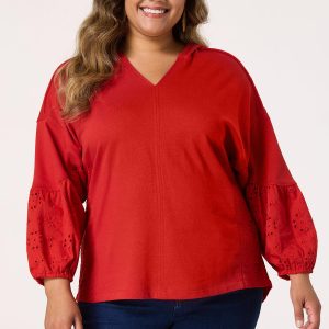 Plus Size Eyelet Inset Hooded Sweatshirt