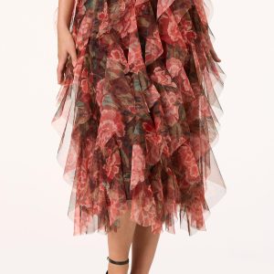 Floral Ruffled Mesh Skirt