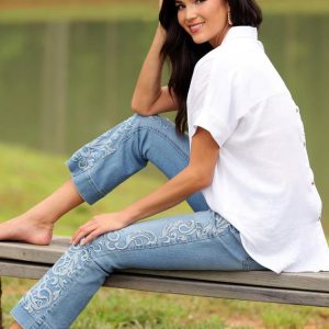 Embroidered Kick Flare Jeans