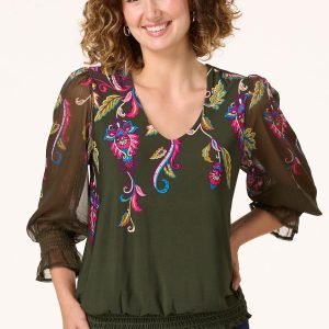 Floral Paisley Balloon Sleeve Top