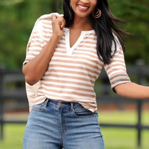 Neutral Striped Baseball Top