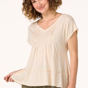 Pintuck Inset V- Neck Top