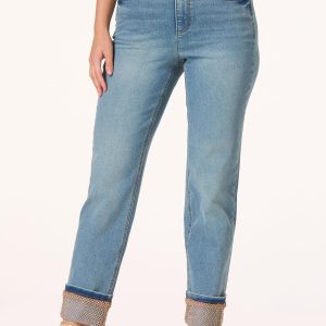 Rhinestone Mesh Cuffed Jeans