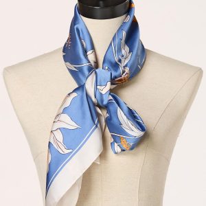 Silky Floral Butterfly Square Scarf