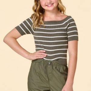 Girls Green Striped Sweater