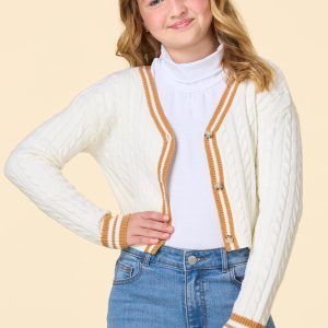 Girls Cable Knit Contrast Cardigan