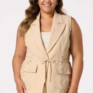 Plus Size Lace Detail Tie Front Vest