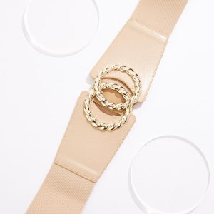 Plus Size Double Ring Taupe Stretch Belt