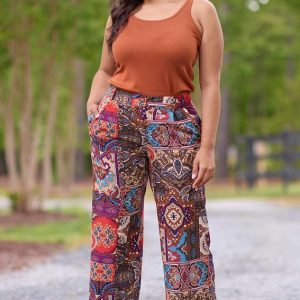 Plus Size Printed Patchwork Wide Leg Pants