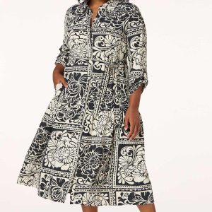 Plus Size Contrast Floral Patchwork Midi Dress