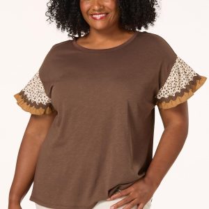 Plus Size Leopard Ric Rac Sleeve Top