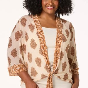 Plus Size Mesh Medallion Kimono