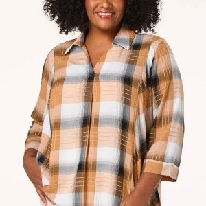 Plus Size Almond Plaid Top