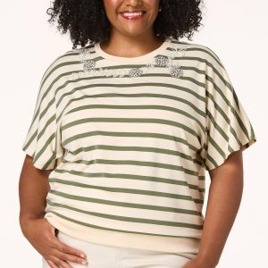 Plus Size Embellished Striped Top