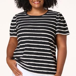 Plus Size Scalloped Stripe Top