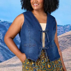 Plus Size Denim Tie Front Vest