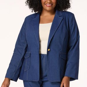 Plus Size Contrast Stitch Denim Blazer