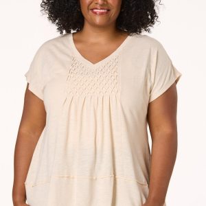 Plus Size Pintuck Inset V- Neck Top