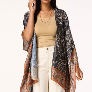 Paisley Border Print Silky Kimono