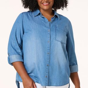 Plus Size Chambray High Low Shirt