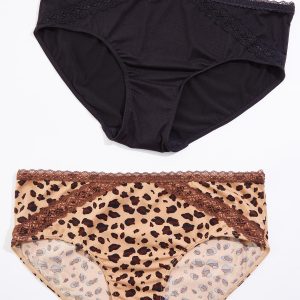 Lace Trim Leopard Black Panty Set