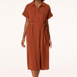 Solid Midi Shirt Dress