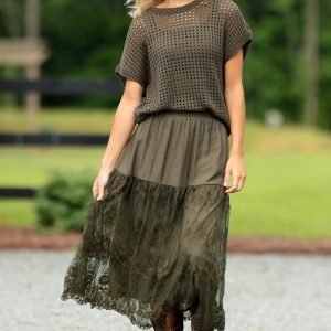 Contrast Mesh Embroidered Skirt