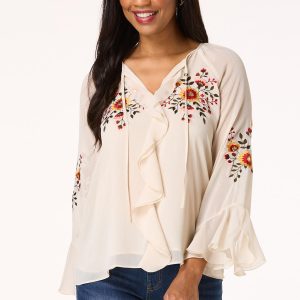 Ruffled Floral Embroidered Top