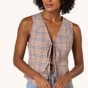 Plaid Tie Front Vest
