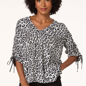 Leopard Ruched Sleeve Top