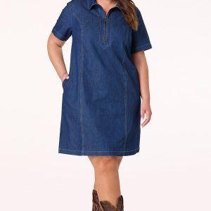 Plus Size Zip Front Denim Dress