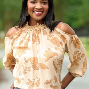 Beige Floral Lace Trim Top