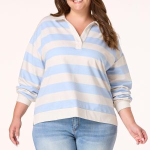 Plus Size Stripe Collared Rugby Top