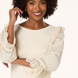 Ruffled Eyelet Sleeve Top