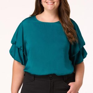 Plus Size Teal Bubble Sleeve Top