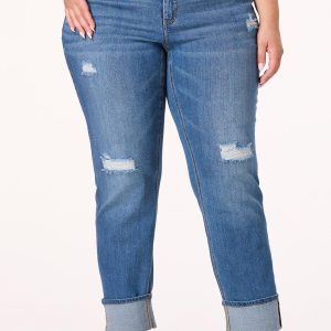 Plus Size Distressed Hourglass Boyfriend Jeans