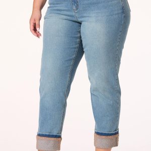 Plus Size Rhinestone Mesh Cuffed Jeans