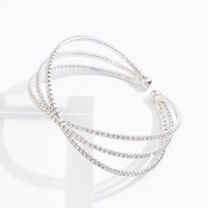Rhinestone Overlap Strand Flex Cuff Bracelet