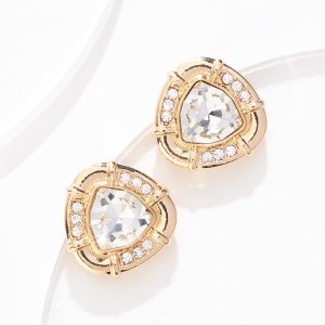 Glass Triangle Bezel Button Earrings