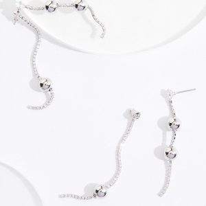 Front Back Rhinestone Linear Earrings