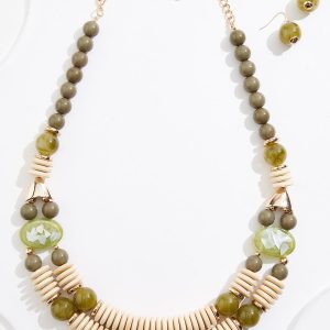 Wood Accordion Bead Necklace Set