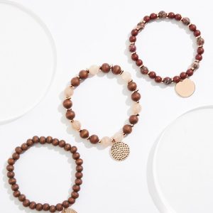 Wood Beaded Stretch Bracelet Set