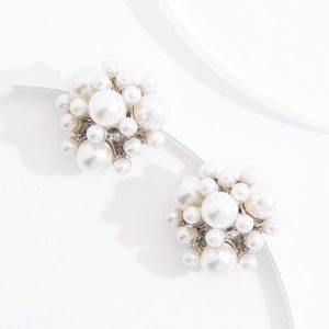 Pearl Cluster Button Earrings
