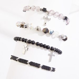 Cross Charms Stretch Bracelet Set