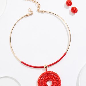 Seed Bead Wire Pendant Necklace Set