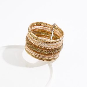 Multicolor Beaded Metallic Cuff Bracelet