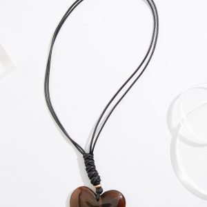 Adjustable Heart Pendant Cord Necklace