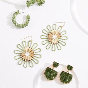 Green Flower Multi Earring Set